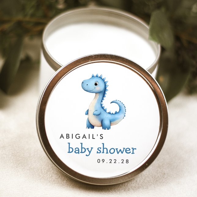 Sticker Rond Baby shower Dinosaure Aquarelle Bleu (Créateur téléchargé)