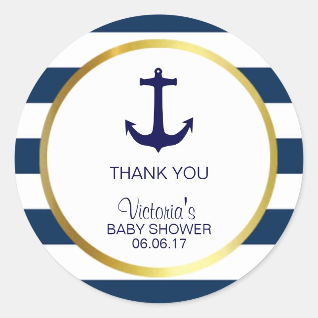 Sticker Rond Baby shower d'or Bleu Bleu Bleu Marine (Devant)