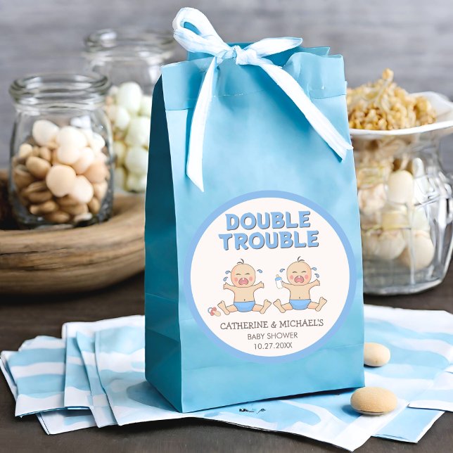 Sticker Rond Baby shower Double Trouble Twin Boys (Créateur téléchargé)