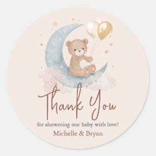 Sticker Rond Baby shower d'ours en Merci beige