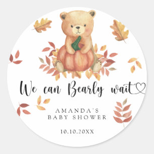 Sticker Rond Baby shower d'ours en peluche automnale