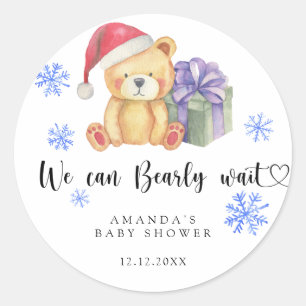 Sticker Rond Baby shower d'ours en peluche d'hiver