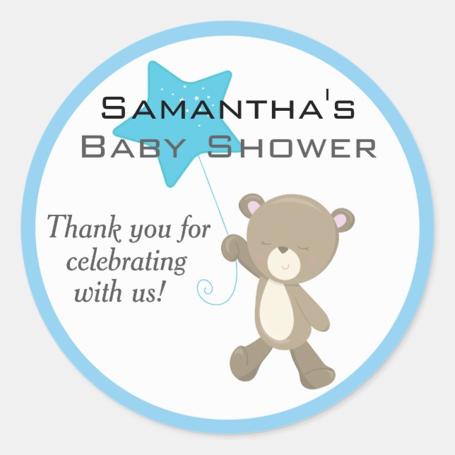 Sticker Rond Baby shower d'ours en peluche mignon (Devant)