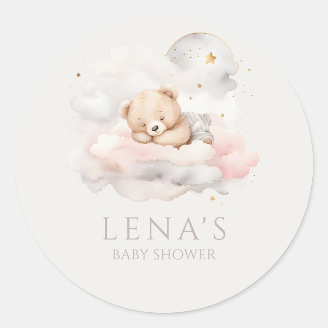 Sticker Rond Baby shower d'ours en peluche mignon (Devant)