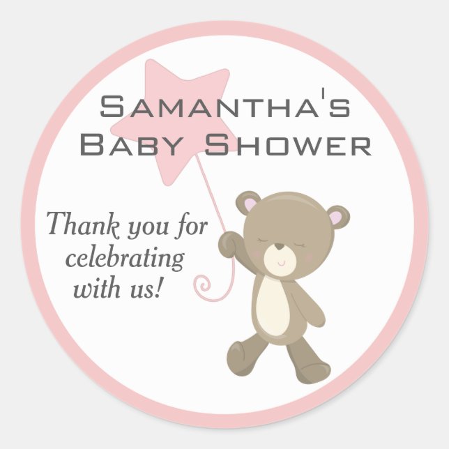 Sticker Rond Baby shower d'ours en peluche mignon (Devant)