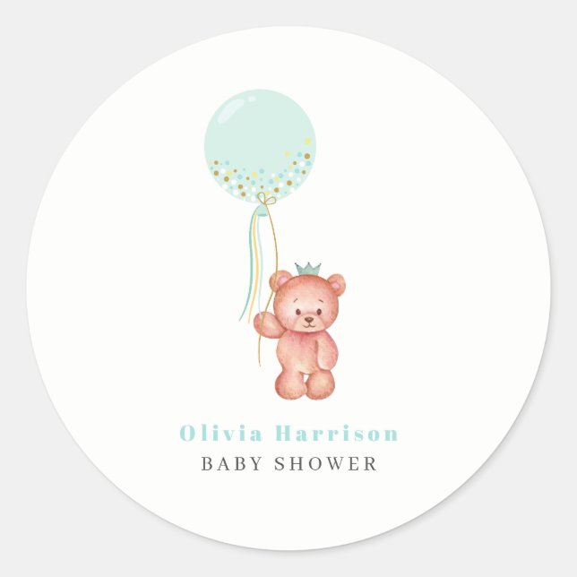 Sticker Rond Baby shower d'ours en peluche simple (Devant)
