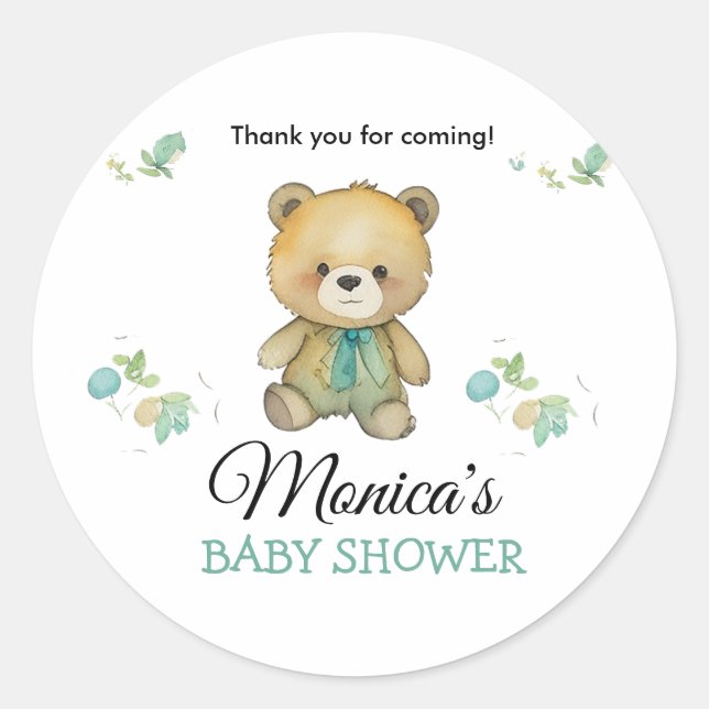 Sticker Rond Baby shower d'ours mou simple (Devant)