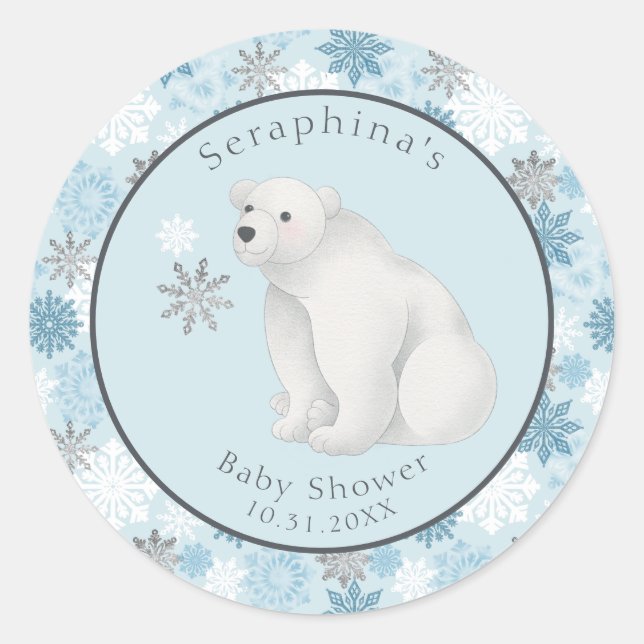 Sticker Rond Baby shower d'ours polaire hivernal (Devant)