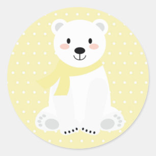 Sticker Rond Baby shower d'ours polaire jaune