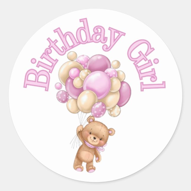 Sticker Rond Baby shower d'ours pour fille d'anniversaire (Devant)