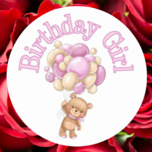 Sticker Rond Baby shower d'ours pour fille d'anniversaire