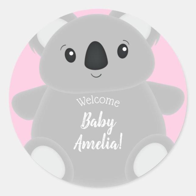 Sticker Rond Baby shower d'ours rose Koala (Devant)