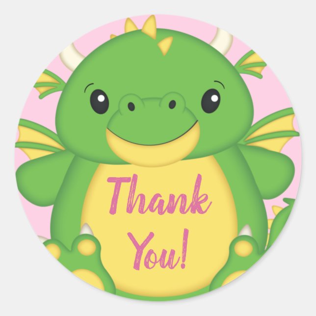 Sticker Rond Baby shower Dragon rose (Devant)