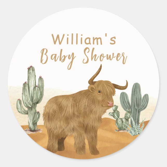 Sticker Rond Baby shower du désert de la vache sainte minimal B (Devant)
