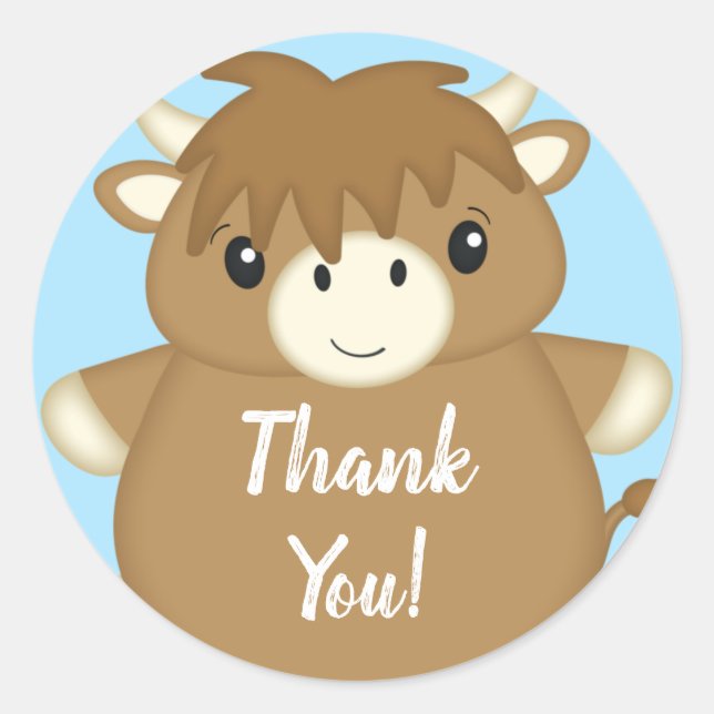 Sticker Rond Baby shower écossais de vache Highland Blue (Devant)
