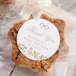 Sticker Rond Baby Shower Élégant Enchanté Rose Floral