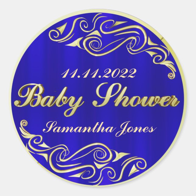 Sticker Rond Baby shower Élégant Regal Golden Blue (Devant)