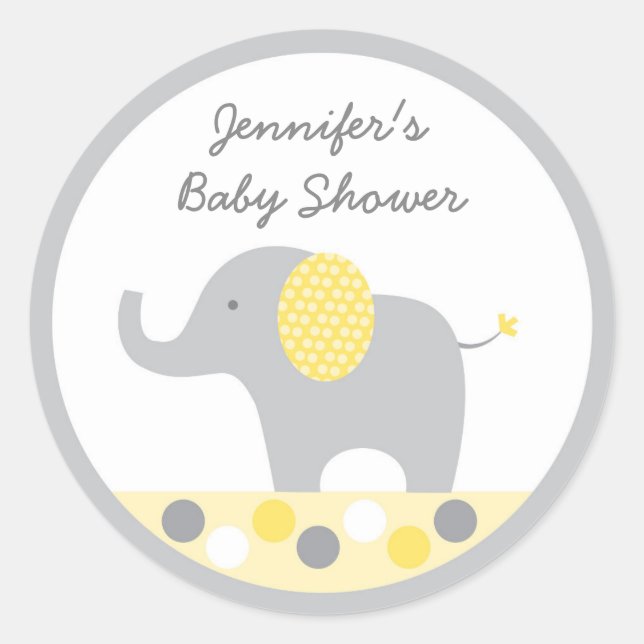 Sticker Rond Baby shower éléphant à point de Polka jaune (Devant)