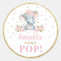 Sticker Rond Baby shower éléphant À propos Prêt à faire la prom
