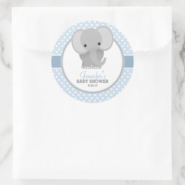Sticker Rond Baby shower Eléphant bébé (bleu) (Sac)