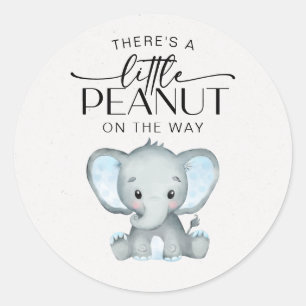 Sticker Rond Baby shower Eléphant bleu petit arachide