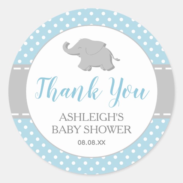 Sticker Rond Baby shower éléphant bleu Polka Dot Boy (Devant)