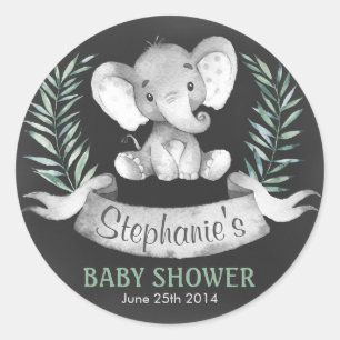 Sticker Rond Baby shower Eléphant Chalkboard Watercolor
