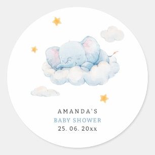 Sticker Rond Baby Shower Éléphant Endormi, Baby Shower Garçon