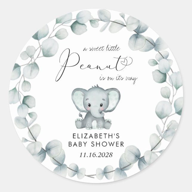 Sticker Rond Baby shower Eléphant Eucalyptus (Devant)