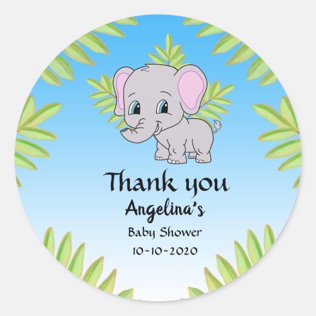 Sticker Rond Baby shower éléphant garçon bleu Ombre Merci (Devant)