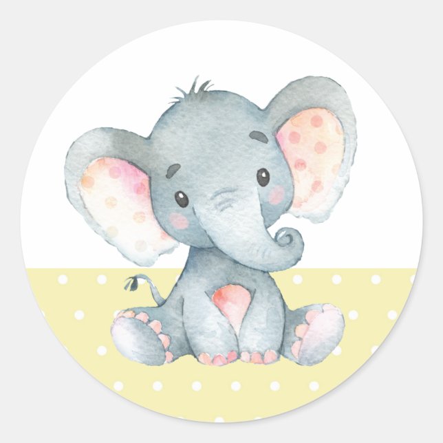 Sticker Rond Baby Shower Eléphant Jaune (Devant)