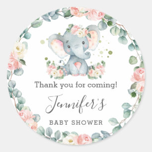Sticker Rond Baby shower éléphant Merci de verdure fleurie