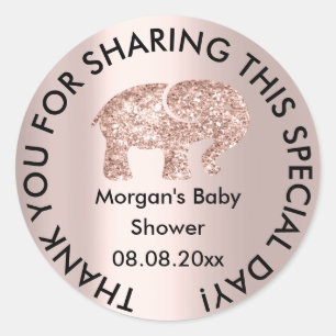 Sticker Rond Baby shower éléphant Parties scintillant Merci Ros
