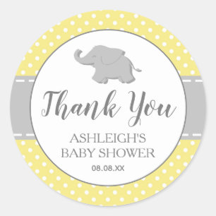 Sticker Rond Baby shower Eléphant Polka Jaune