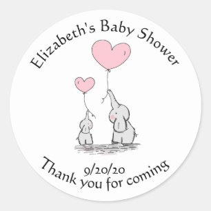 Sticker Rond Baby shower Eléphant rose Balloon Merci Favoriser