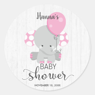 Sticker Rond Baby shower Eléphant rose Chic Wood