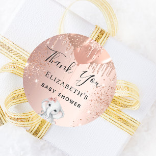 Sticker Rond Baby shower éléphante fille rose parties scintilla
