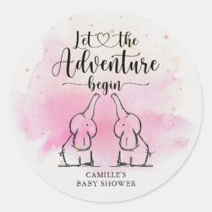 Sticker Rond Baby shower Eléphants jumeaux