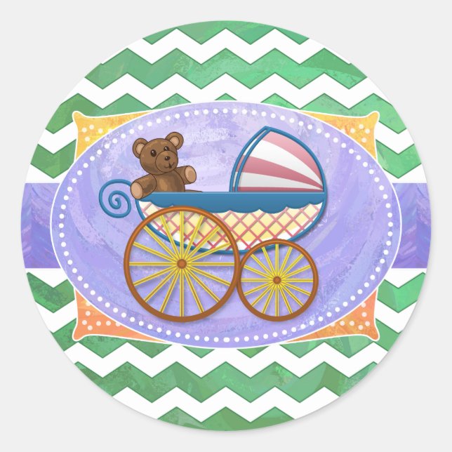 Sticker Rond Baby shower Emerald Green Chevron (Devant)
