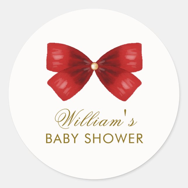 Sticker Rond Baby shower en bois d'aquarelle simple rouge (Devant)