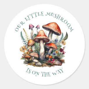 Sticker Rond Baby shower en bois des champignons Whimsical ench