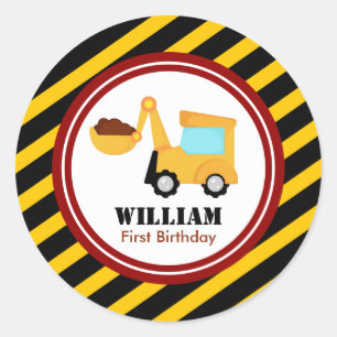 Sticker Rond Baby shower EN CONSTRUCTION d'anniversaire