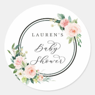 Sticker Rond Baby shower en fleurs rose pâle