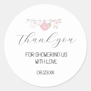 Sticker Rond Baby shower en Merci rose mou Favoriser