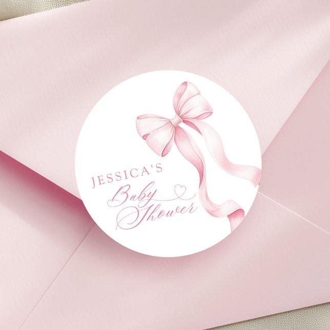 Sticker rond Baby shower en ruban rose (Créateur téléchargé)