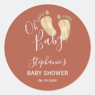 Sticker Rond Baby shower en terre cuite pieds bébé