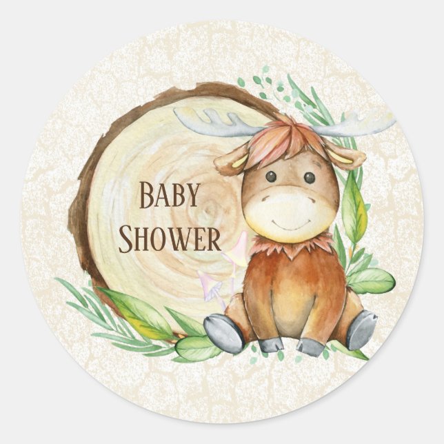 Sticker Rond Baby shower en tranches de bois de Moose (Devant)