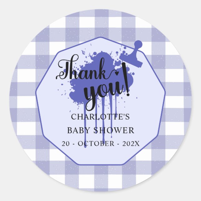 Sticker Rond Baby shower En vichy Cute Pastel Navy (Devant)