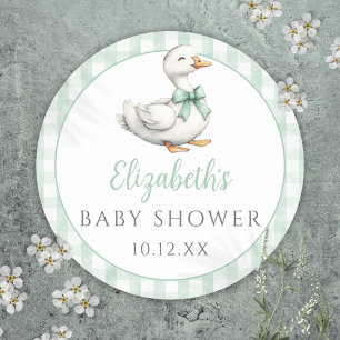 Sticker Rond Baby shower En vichy Silencieux Little Goose Green