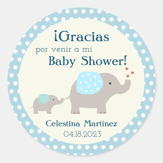 Sticker Rond Baby shower espagnol/Baby shower Pegatina Eléphant (Devant)